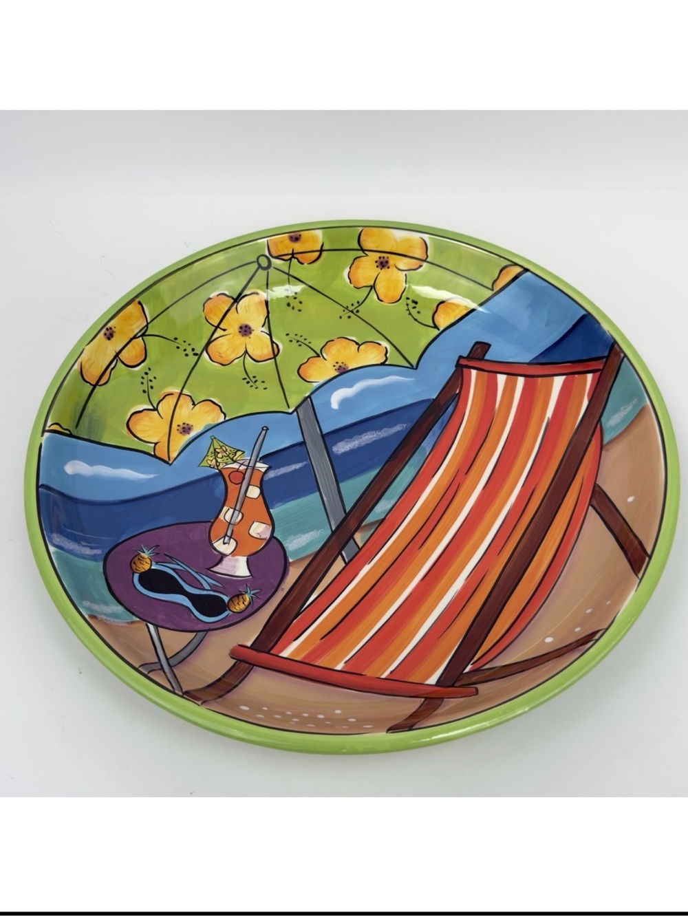 Clay Art "Summer Fun" 16.5" Beach Serving Platter Dish Hand Painted StoneLite